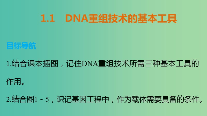 高中生物 专题一 基因工程 1.1 DNA重组技术的基本工具课件 新人教版选修3.ppt_第1页
