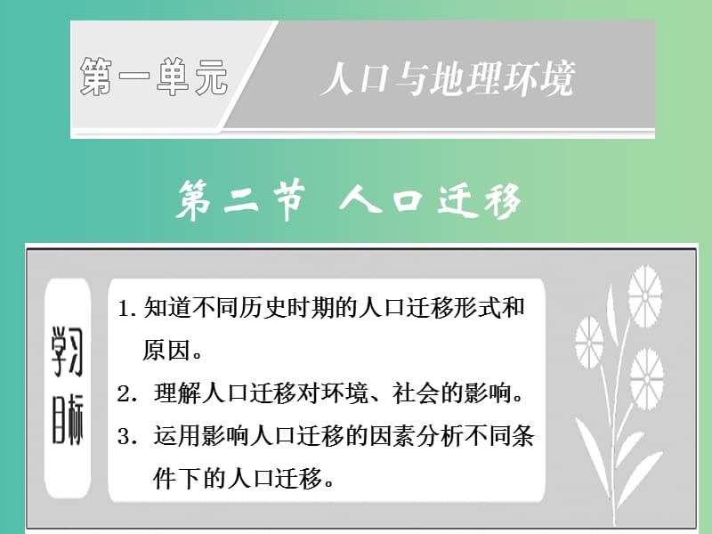 高中地理 第一单元 第二节 人口迁移与人口流动课件 鲁教版必修2.ppt_第1页