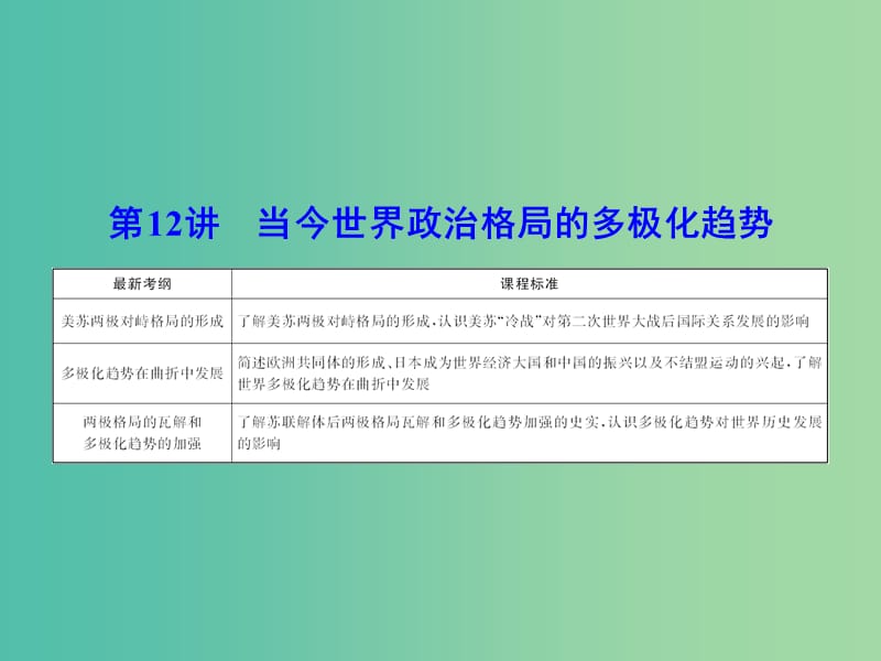 高考历史一轮复习 第12讲 当今世界政治格局的多极化趋势课件 新人教版.ppt_第3页