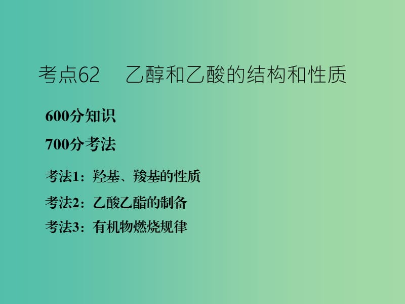 高考化学二轮复习 专题24 乙醇和乙酸 基本营养物质课件.ppt_第3页