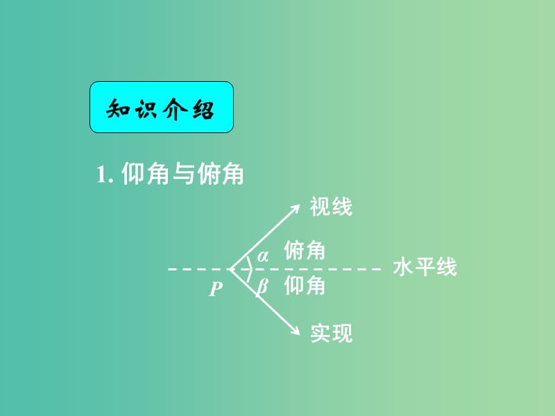 高中数学 1.2应用举例：测量距离、高度与角度课件 新人教A版必修5.ppt_第1页