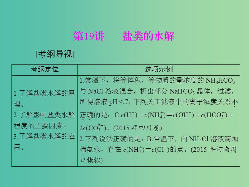 高中化学一轮复习 第三单元 第19讲 盐类的水解课件.ppt_第1页