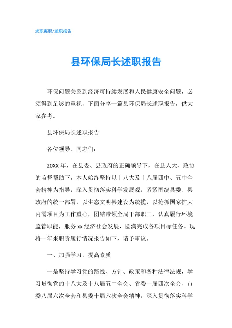 县环保局长述职报告.doc_第1页