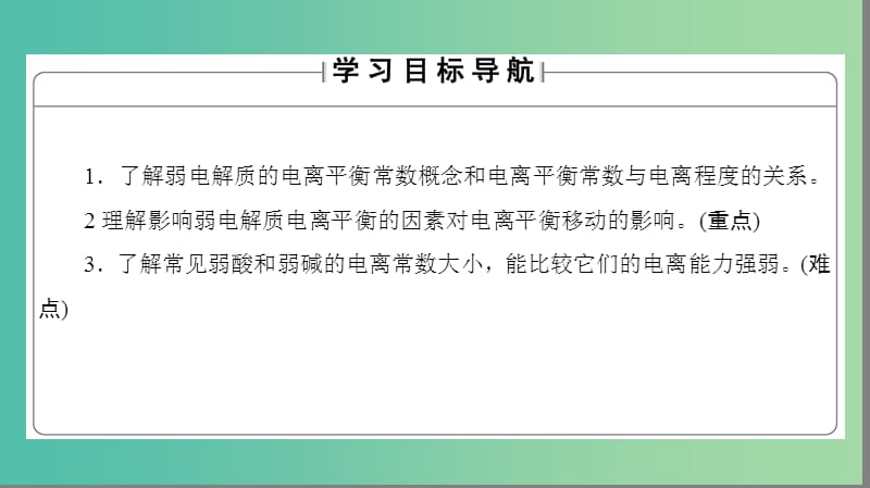 高中化学第3章物质在水溶液中的行为第2节弱电解质的电离盐类的水解第1课时弱电解质的电离平衡课件鲁科版.ppt_第2页