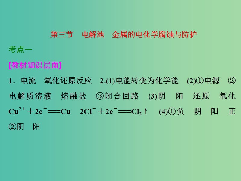 高考化学一轮复习 第三节 电解池 金属的电化学腐蚀与防护习题讲解课件.ppt_第1页