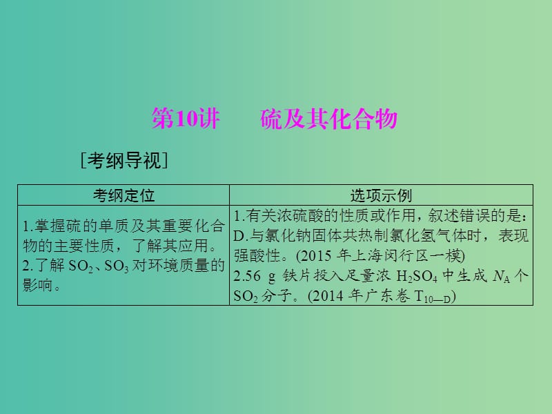 高中化学一轮复习 第二单元 第10讲 硫及其化合物课件.ppt_第1页