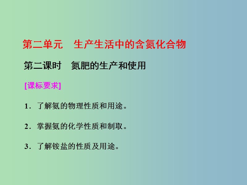 高中化学专题4硫氮和可持续发展第二单元生产生活中的含氮化合物第2课时氮肥的生产和使用课件苏教版.ppt_第1页