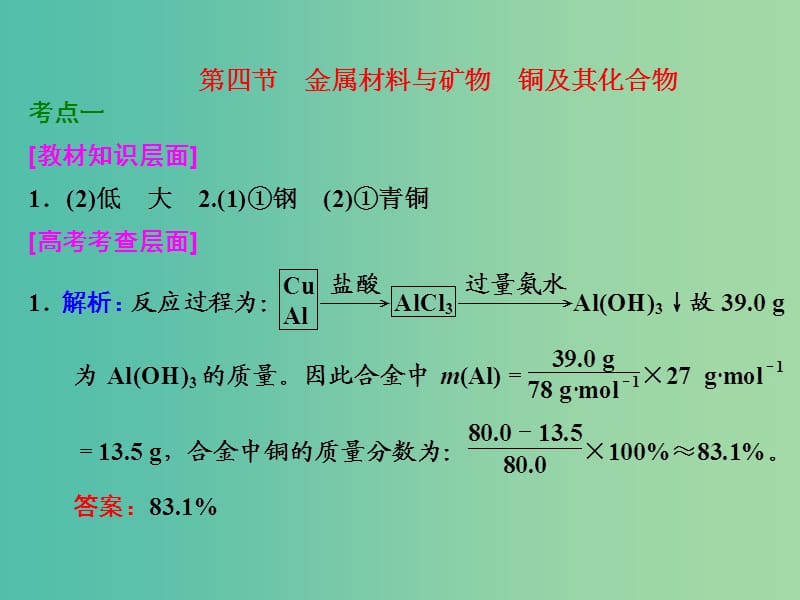 高考化学一轮复习 第四节 金属材料与矿物 铜及其化合物习题讲解课件.ppt_第1页