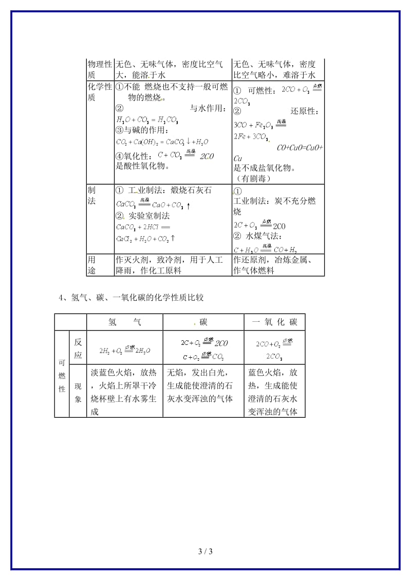 九年级化学上册第六章碳和碳的化合物《复习材料》教案新人教版.doc_第3页