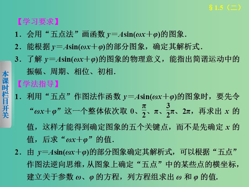 高中数学 1.5函数y=Asin（ωx+φ）的图象（2）课件 新人教A版必修4.ppt_第2页