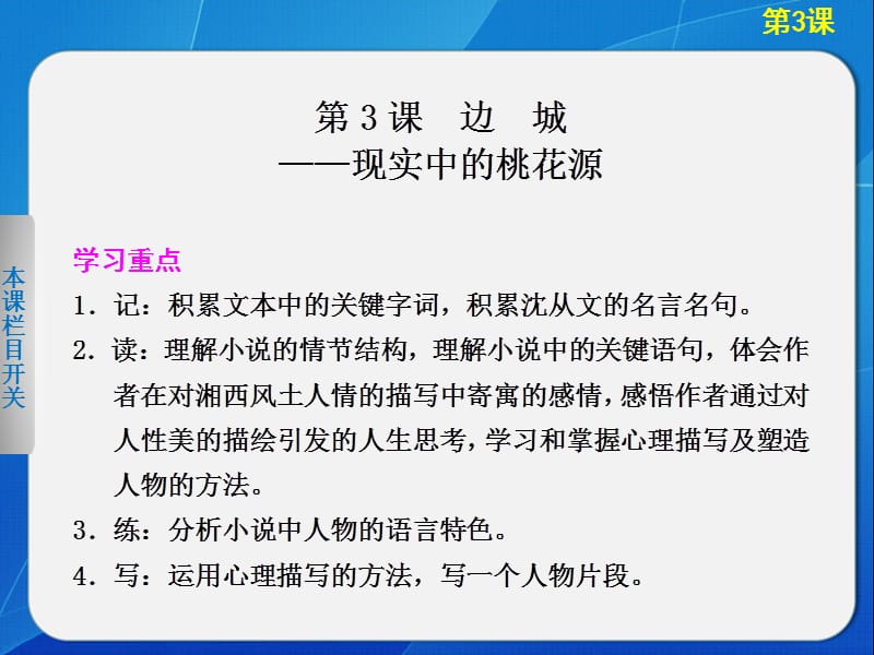 2013-2014学年高中语文人教版必修5导学课件第3课边城.ppt_第1页