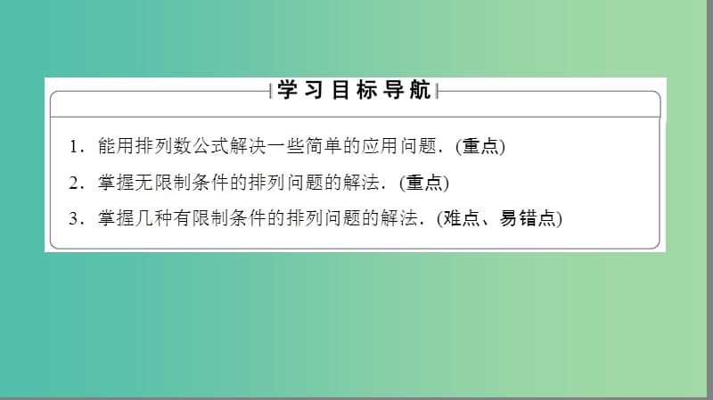 高中数学 第一章 计数原理 1.2.2 利用排列数公式解应用题课件 苏教版选修2-3.ppt_第2页