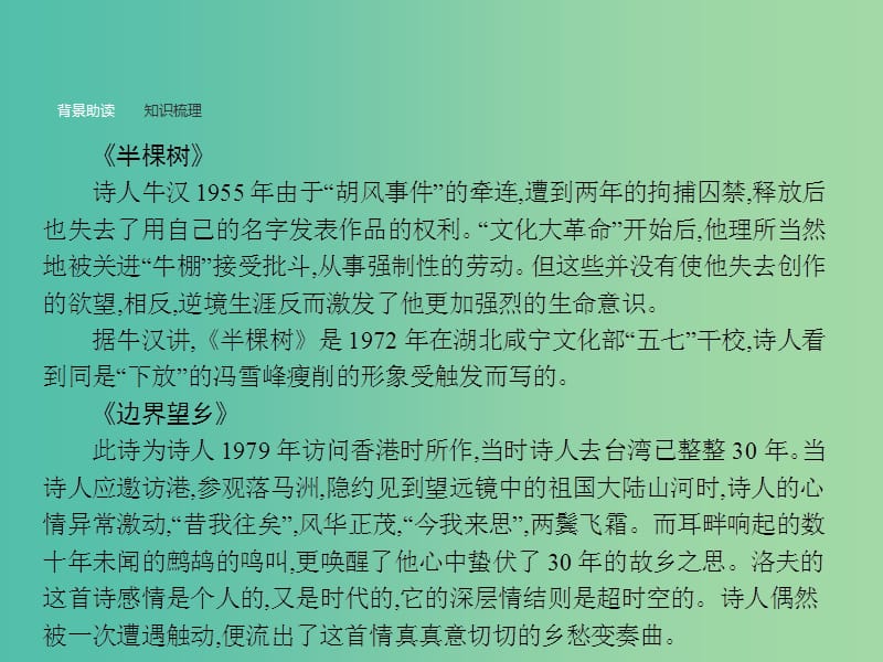 高中语文 1.4.2.2 半棵树 边界望乡课件 新人教选修《中国诗歌散文欣赏》.ppt_第2页