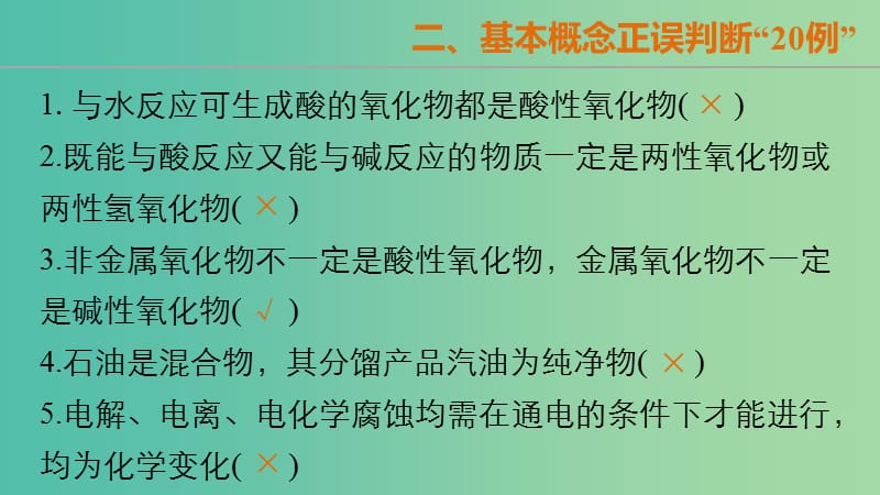 高考化学大二轮总复习 第一篇 二 基本概念正误判断“20例”课件.ppt_第2页