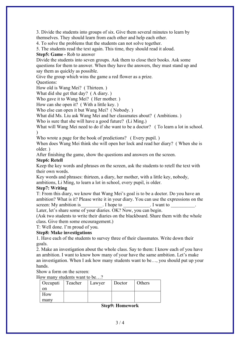 八年级英语上册Unit5Lesson38DearDiary教案冀教版.doc_第3页