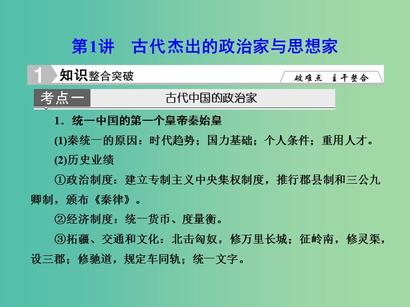 高考历史一轮复习 古代杰出的政治家与思想家课件 新人教版选修4-1.ppt_第2页