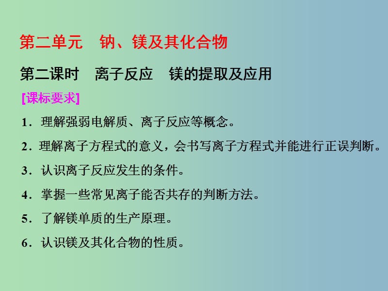 高中化学专题2从海水中获得的化学物质第二单元钠镁及其化合物第2课时离子反应镁的提取及应用课件苏教版.ppt_第1页