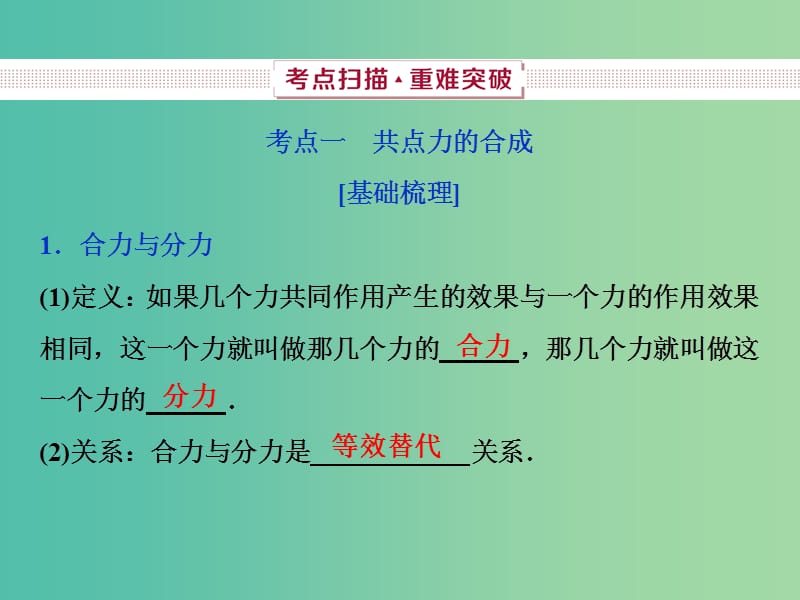 新课标2019届高考物理一轮复习第2章相互作用第二节力的合成与分解课件.ppt_第2页