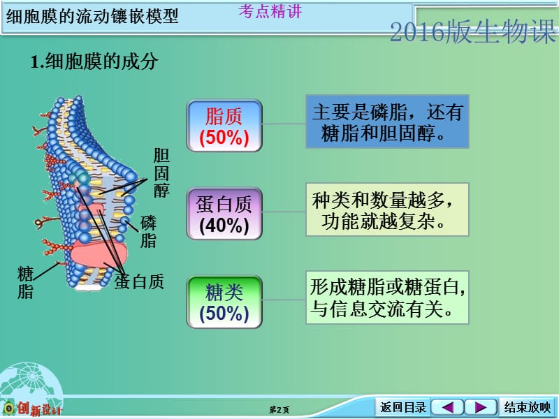 高考生物总复习 1-2-2细胞膜的流动镶嵌模型强化类课件 新人教版.ppt_第2页