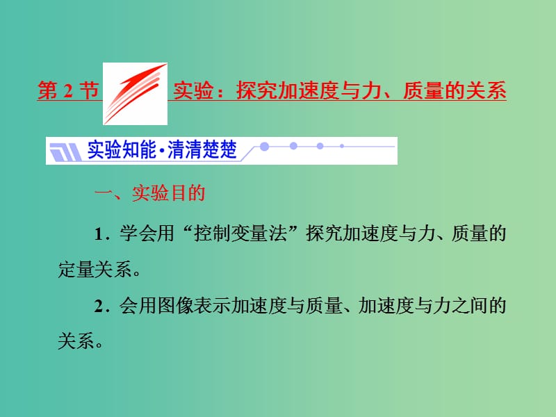 山东省专用2018-2019学年高中物理第四章牛顿运动定律第2节实验探究加速度与力质量的关系课件新人教版必修1 .ppt_第1页