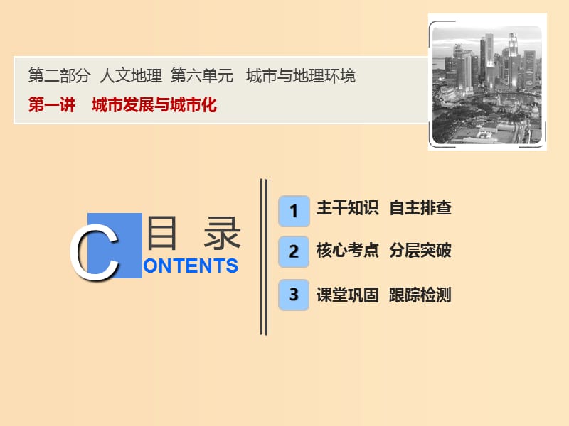 2019版高考地理一轮复习 第二部分 人文地理 第六单元 城市与地理环境 第一讲 城市发展与城市化课件 鲁教版.ppt_第1页