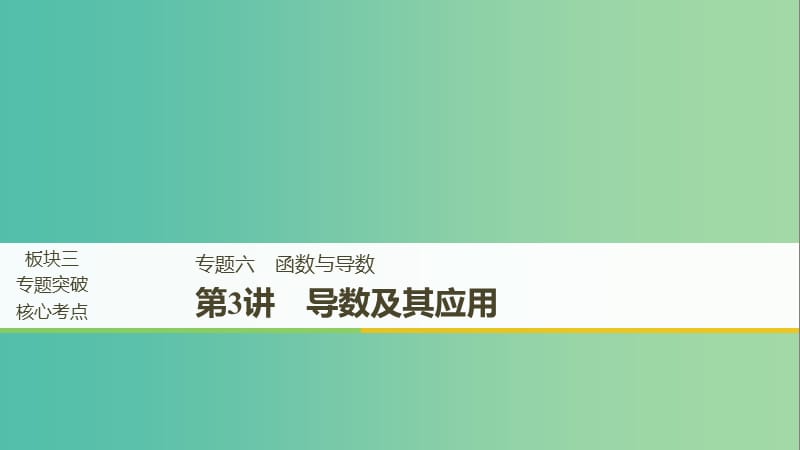 全国通用版2019高考数学二轮复习专题六函数与导数第3讲导数及其应用课件文.ppt_第1页