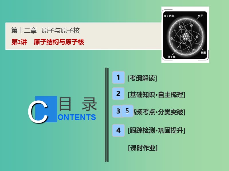 2019届高考物理一轮复习 第十二章 原子与原子核 第2讲 原子结构与原子核课件 新人教版.ppt_第1页