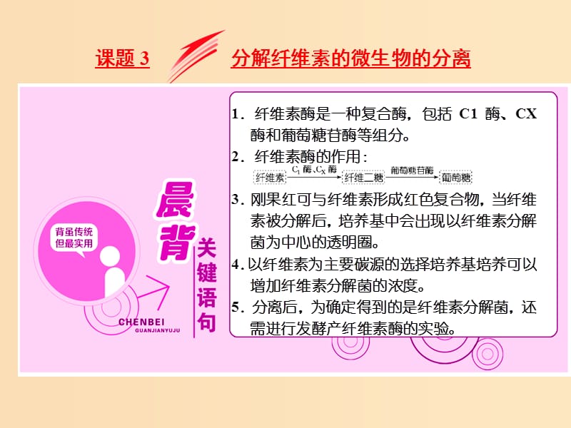 2018-2019学年高中生物 专题2 课题3 分解纤维素的微生物的分离课件 新人教版选修1 .ppt_第1页