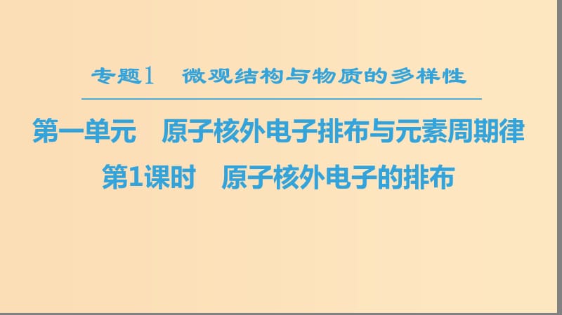 2018-2019学年高中化学 专题1 微观结构与物质的多样性 第1单元 核外电子排布与周期律 第1课时 原子核外电子的排布课件 苏教版必修2.ppt_第1页