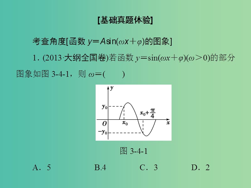 高考数学大一轮复习 第3章 第4节 函数y＝Asin（ωx＋φ）的图象及三角函数模型的应用课件 文 新人教版.ppt_第3页