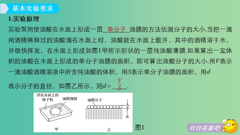 2019年度高考物理一轮复习 第十三章 热学 实验十三 用油膜法估测分子的大小课件.ppt_第3页