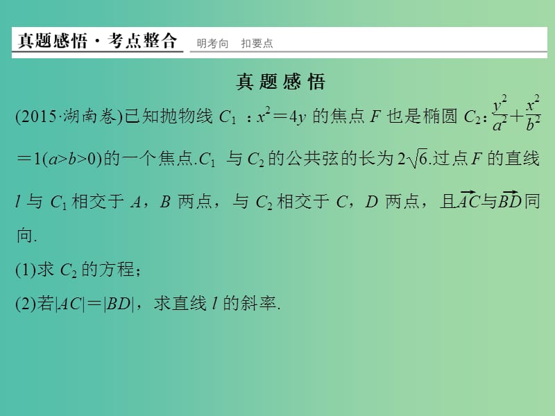 高考数学二轮复习 专题五 第2讲 直线与圆锥曲线的位置关系课件 文.ppt_第3页