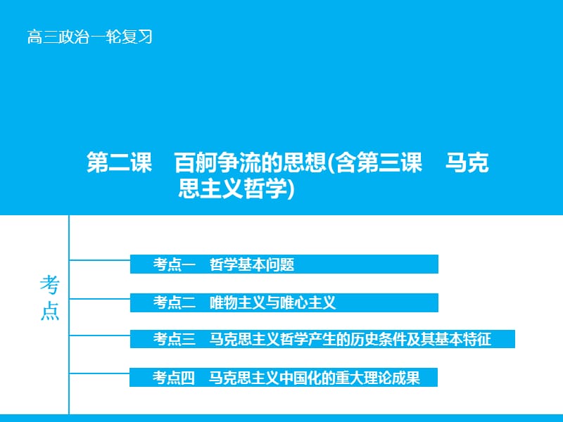 高考政治大一轮复习 第十三单元 第二课 百舸争流的思想(含第三课 马克思主义哲学)课件 新人教版.ppt_第1页