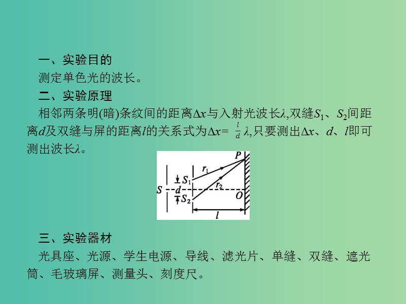 2019高考物理一轮复习 第十五章 光学 电磁波 实验16 用双缝干涉测光的波长课件 新人教版.ppt_第2页