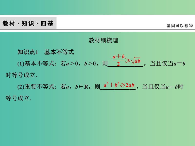 2020高考数学大一轮复习 第六章 不等式、推理与证明 第三节 基本不等式及其应用课件 理 新人教A版.ppt_第3页