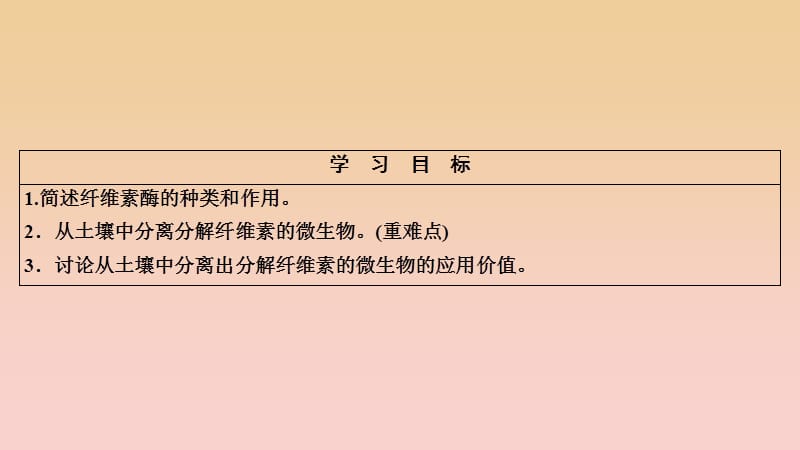 2017-2018学年高中生物 专题2 微生物的培养与应用 课题3 分解纤维素的微生物的分离课件 新人教版选修1 .ppt_第2页