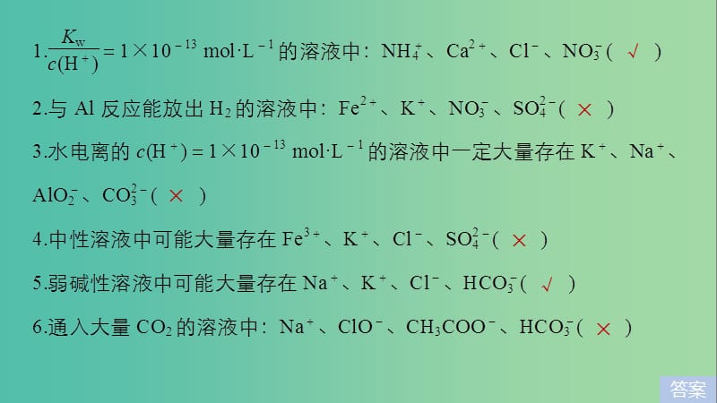 2019高考化学二轮复习 考前15天回扣五 离子共存问题再判断课件.ppt_第2页