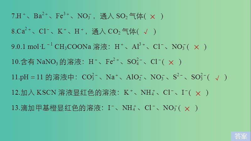 2019高考化学二轮复习 考前15天回扣五 离子共存问题再判断课件.ppt_第3页