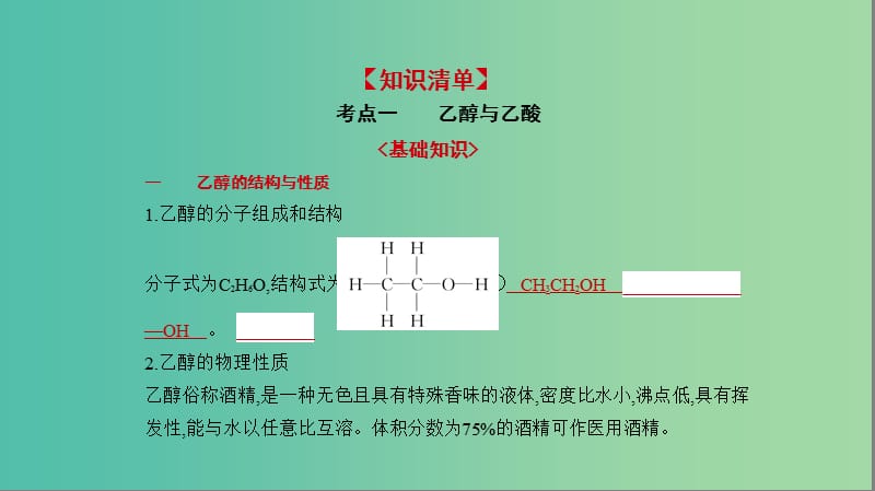 2019高考化学一轮复习 第20讲 生活中常见的有机物课件.ppt_第2页