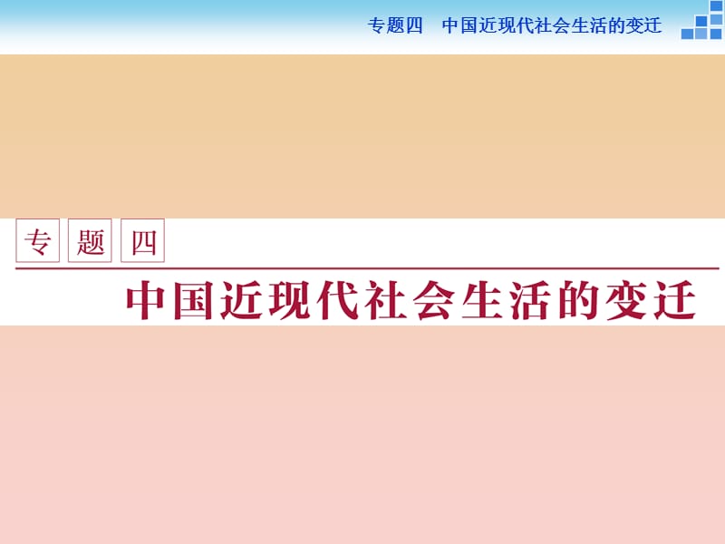 2017-2018高中歷史 專題四 中國(guó)近現(xiàn)代社會(huì)生活的變遷 一 物質(zhì)生活和社會(huì)習(xí)俗的變遷課件 人民版必修2.ppt_第1頁(yè)