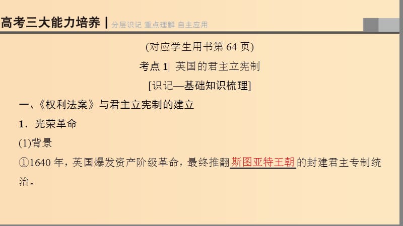 2019版高考历史一轮复习 第4单元 古代希腊罗马的政治制度和近代欧美资产阶级的代议制 第9讲 近代欧美资产阶级的代议制课件 北师大版.ppt_第3页