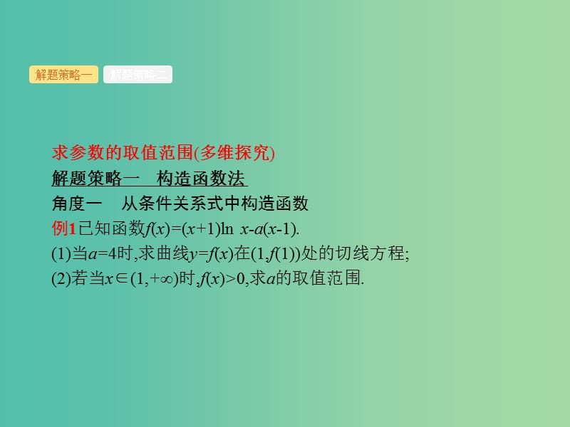 2019年高考数学总复习 第二部分 高考22题各个击破 2.4.2 导数与不等式及参数范围课件 文.ppt_第2页