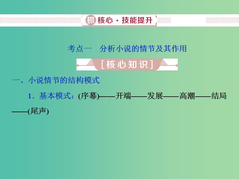 2019届高考语文一轮复习 第二部分 文学类文本阅读 专题一 小说阅读 2 抓核心技能提升课件 新人教版.ppt_第1页