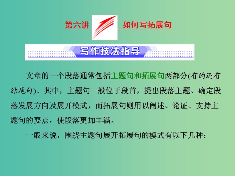 高考英语二轮复习增分篇专题巧突破专题五书面表达第一节读写任务全研透第六讲如何写拓展句课件.ppt_第1页