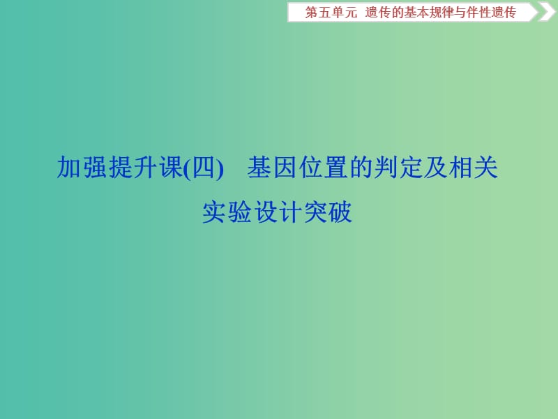 2019届高考生物一轮复习 第五单元 遗传的基本规律与伴性遗传 加强提升课（四）基因位置的判定及相关实验设计突破课件.ppt_第1页