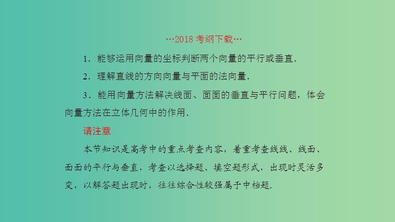 2019高考数学一轮复习 第8章 立体几何 第7课时 空间向量的应用(一) 平行与垂直课件 理.ppt_第2页