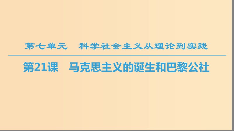 2018秋高中历史 第7单元 科学社会主义从理论到实践 第21课 马克思主义的诞生和巴黎公社课件 北师大版必修1.ppt_第1页