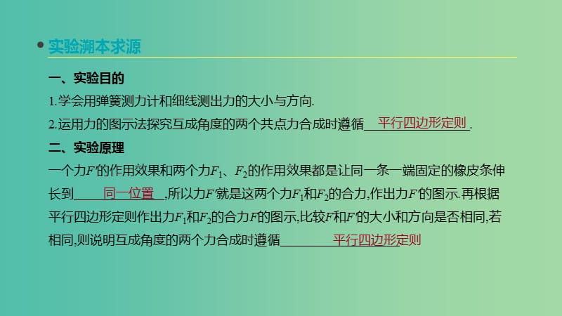 2020高考物理大一轮复习 实验三 验证力的平行四边形定则课件 新人教版.ppt_第2页