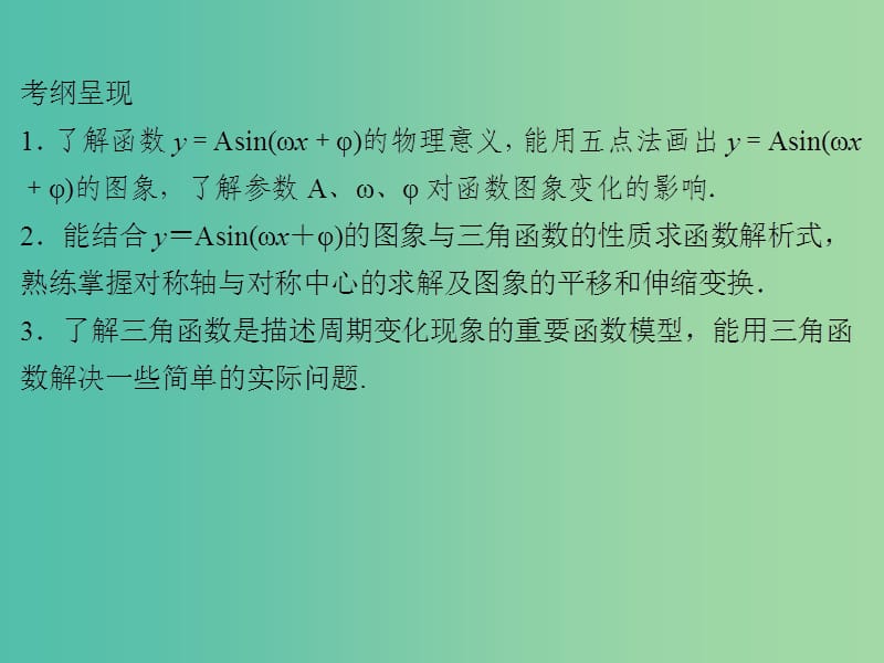 2020届高考数学一轮复习 第4章 三角函数、解三角形 第18节 函数y＝Asin(ωx＋φ)的图象与应用课件 文.ppt_第2页