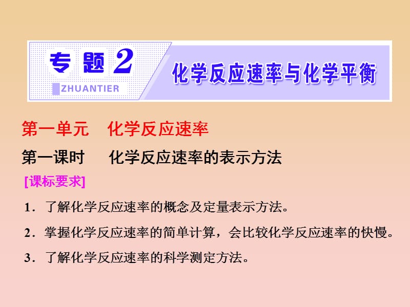 2017-2018学年高中化学专题2化学反应速率与化学平衡第一单元第一课时化学反应速率的表示方法课件苏教版选修.ppt_第1页